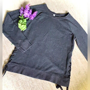 Exertek Pullover Lace Up Tie Seam Crewneck Top - Medium